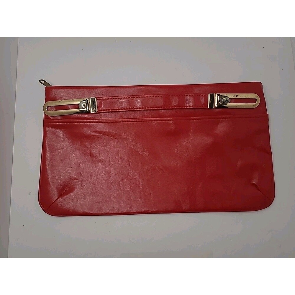 Vintage Faux Leather Handbag Purse Red Gold Tone Hardware 80s
